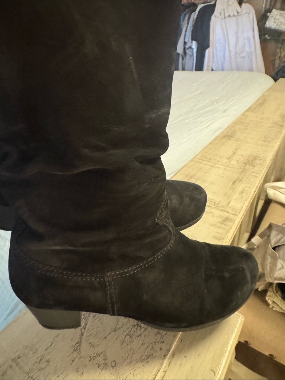 Gabor Black Suede Mid-Calf Heeled Boots wide calf with xtra zipper too